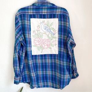 Vintage Outdoor Exchange Flannel Shacket Shirt Jacket Embroidered Bird Tall XL